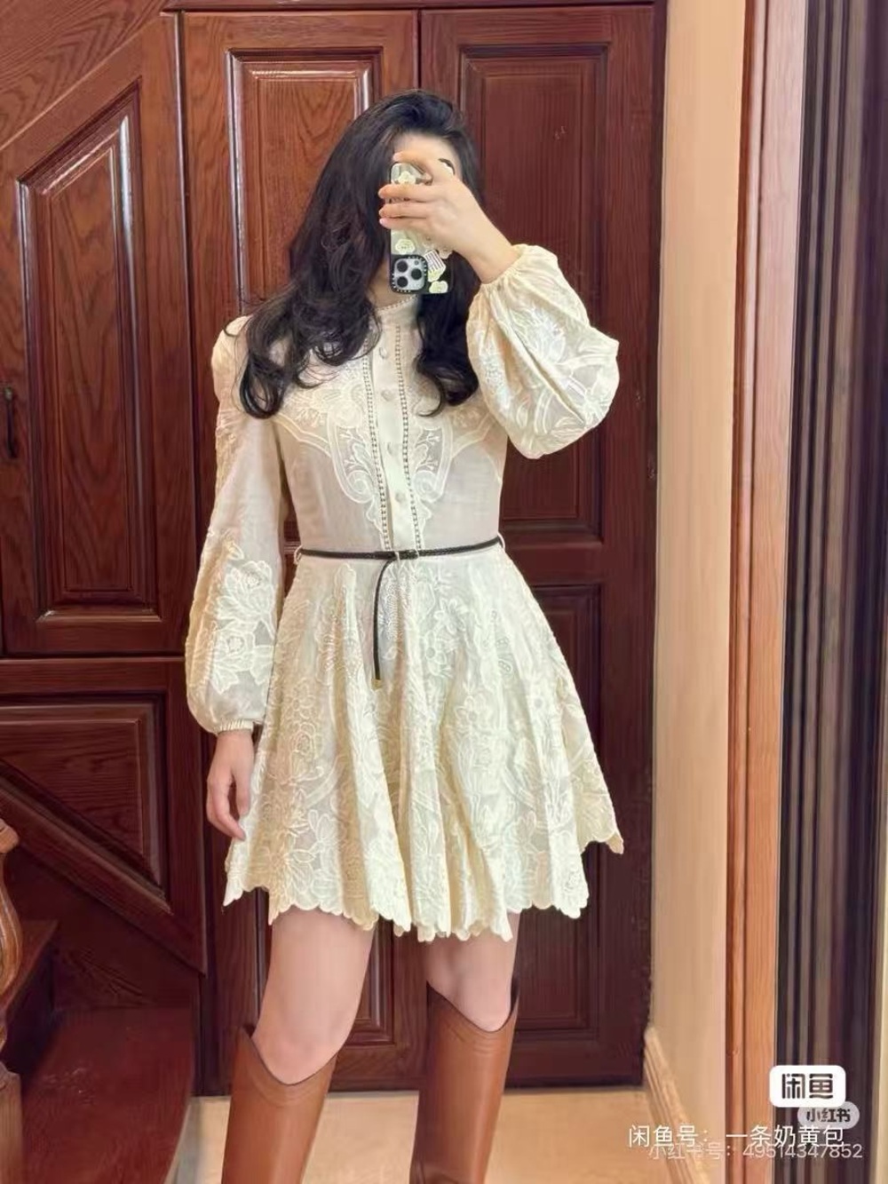 Zimmermann Cream Lace Mini Dress with Puff Sleeves